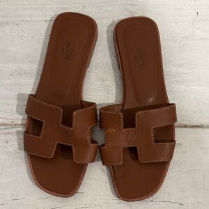 Hermes Tan Leather Women's Sandals